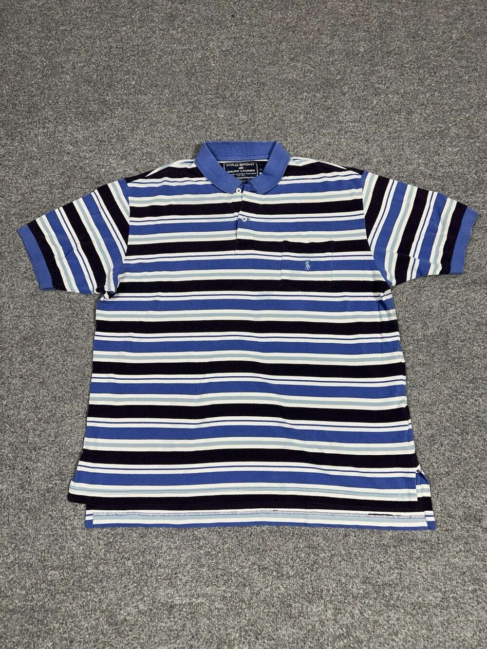 Vintage Polo Sport Mens Shirt XL Striped Ralph Lauren Blue Striped Cotton VTG